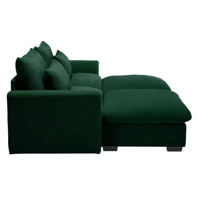 Cozy Two-Seater: Corduroy Sofa with Built-In Footrest Storage