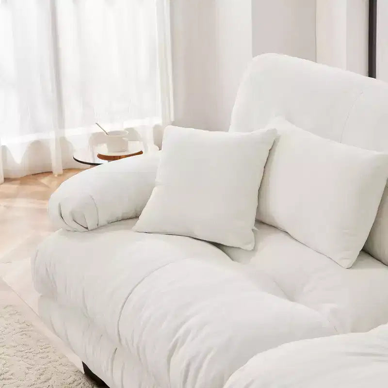 Canapé-lit Cloud pour salon, canapé 2 places en chenille avec 2 coussins lombaires et 2 coussins décoratifs, canapé rembourré à accoudoirs larges avec 2 poufs
