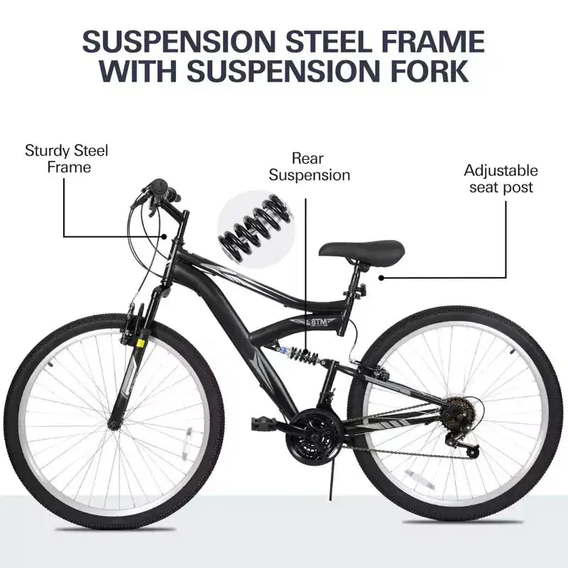 hykolity VTT, roues 26 27,5, VTT 18 vitesses avec double suspension, selle réglable pour hommes et femmes, pour le cyclisme en extérieur