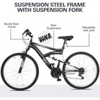 hykolity VTT 26 27.5 Pouces, 18 Vitesses avec Suspension Intégrale, Selle Réglable pour Cyclisme en Plein Air Hommes Femmes