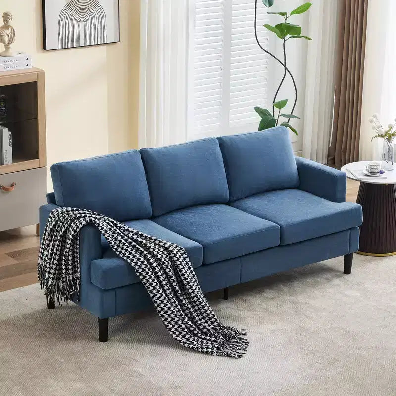 Hyleory 3-Seater Simple Design Sofa - Modern Fabric Sofa with Wooden Frame and Comfortable Cushions
