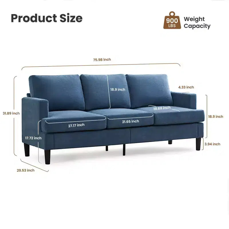 Hyleory 3-Seater Simple Design Sofa - Modern Fabric Sofa with Wooden Frame and Comfortable Cushions