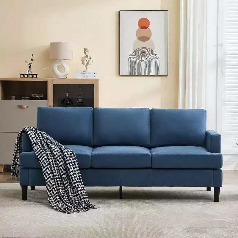 Hyleory 3-Seater Simple Design Sofa - Modern Fabric Sofa with Wooden Frame and Comfortable Cushions