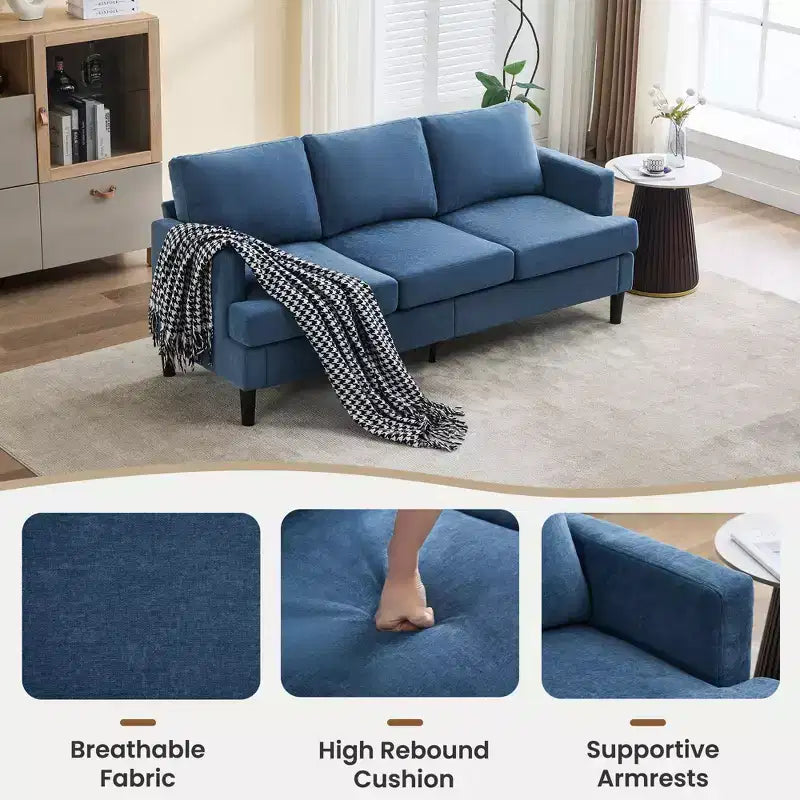 Hyleory 3-Seater Simple Design Sofa - Modern Fabric Sofa with Wooden Frame and Comfortable Cushions