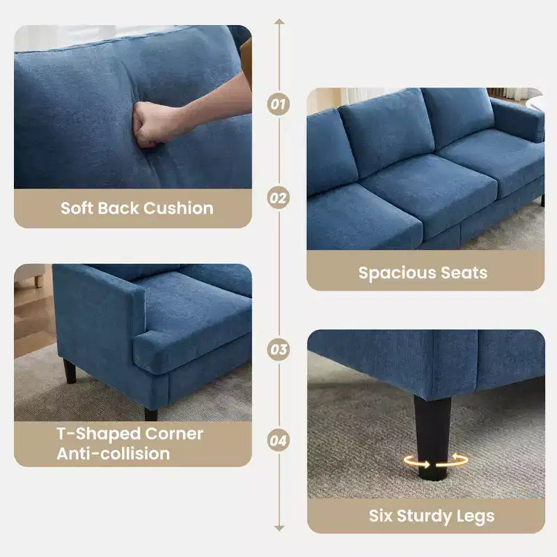 Hyleory 3-Seater Simple Design Sofa - Modern Fabric Sofa with Wooden Frame and Comfortable Cushions