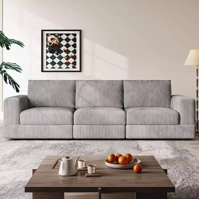 ATJafurn Modern Corduroy Sofa, Modular Sectional Upholstered Couch with Soft Pillows Backrest and Deep Seat for Living Room