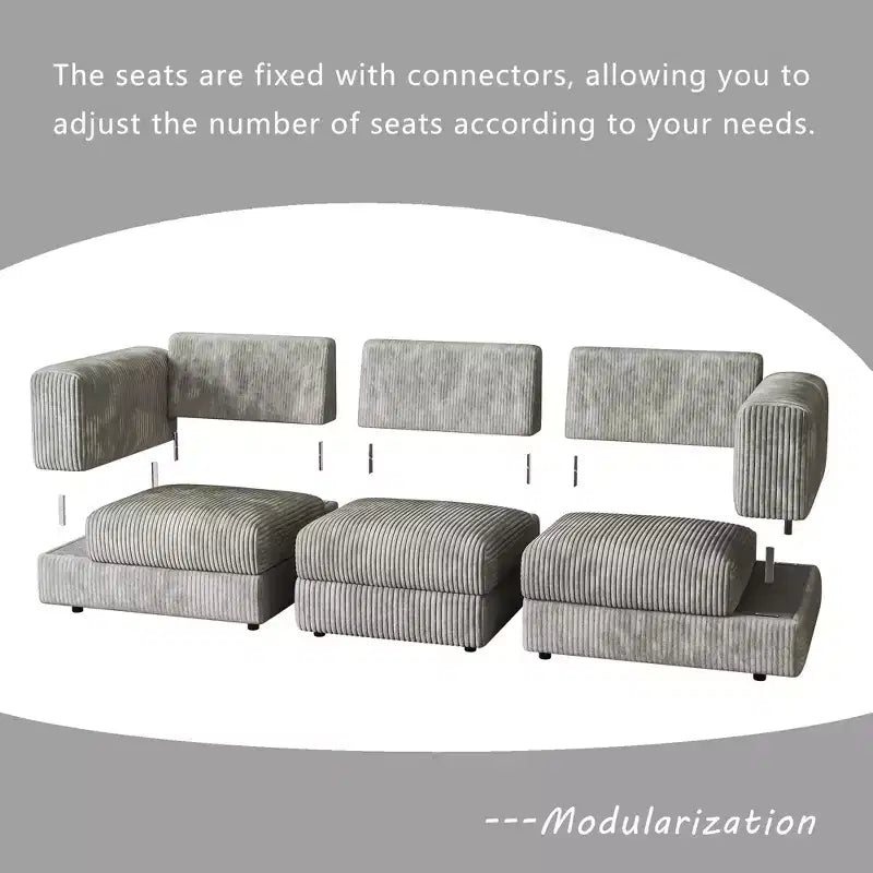 ATJafurn Modern Corduroy Sofa, Modular Sectional Upholstered Couch with Soft Pillows Backrest and Deep Seat for Living Room