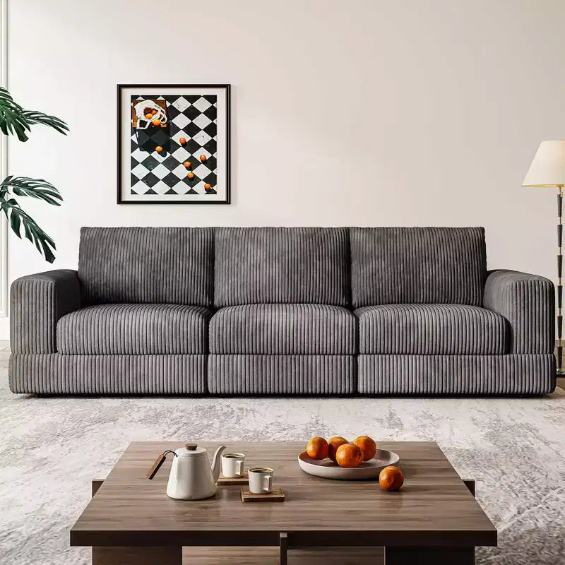 ATJafurn Modern Corduroy Sofa, Modular Sectional Upholstered Couch with Soft Pillows Backrest and Deep Seat for Living Room