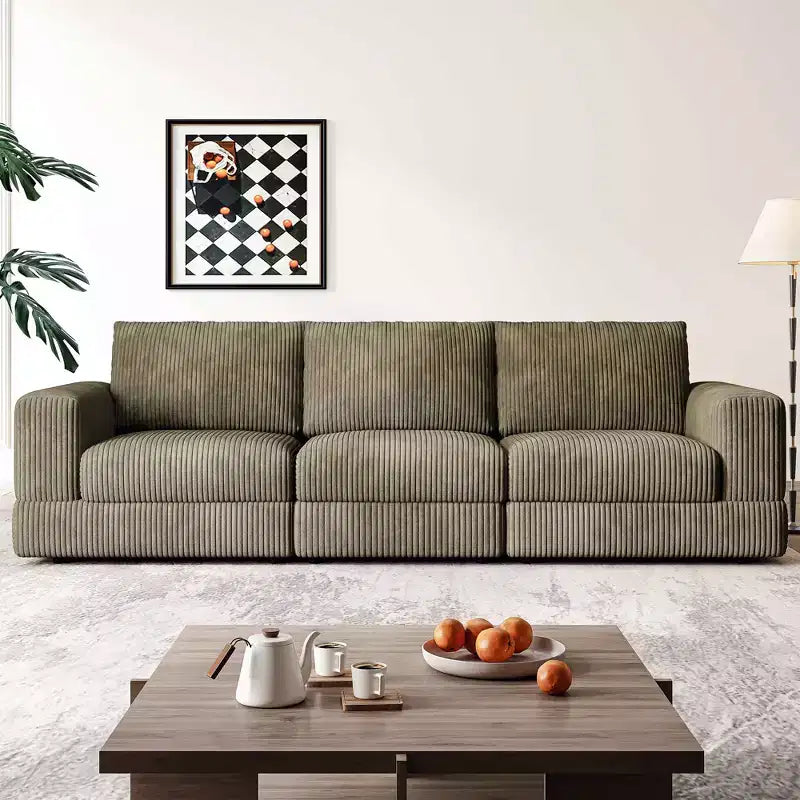 ATJafurn Modern Corduroy Sofa, Modular Sectional Upholstered Couch with Soft Pillows Backrest and Deep Seat for Living Room