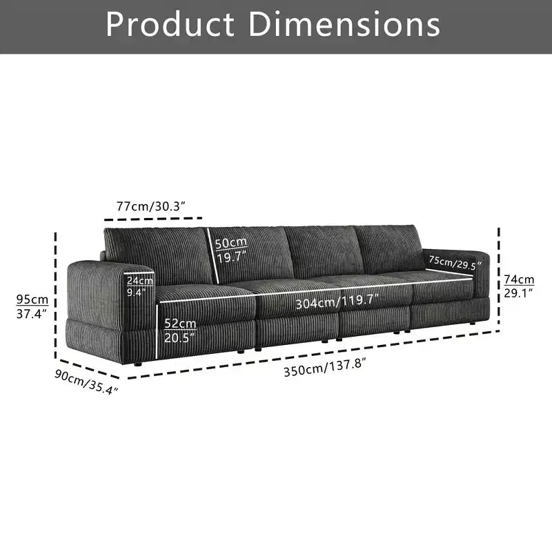 ATJafurn Modern Corduroy Sofa, Modular Sectional Upholstered Couch with Soft Pillows Backrest and Deep Seat for Living Room