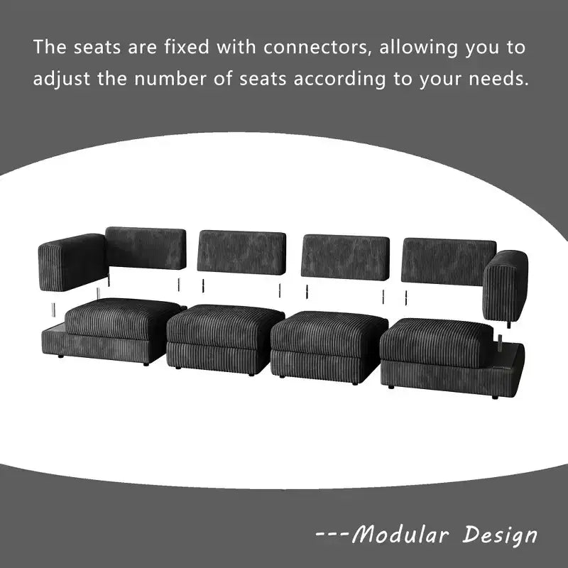 ATJafurn Modern Corduroy Sofa, Modular Sectional Upholstered Couch with Soft Pillows Backrest and Deep Seat for Living Room