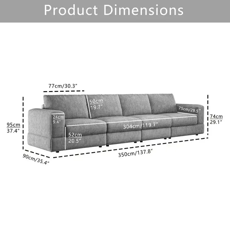 ATJafurn Modern Corduroy Sofa, Modular Sectional Upholstered Couch with Soft Pillows Backrest and Deep Seat for Living Room
