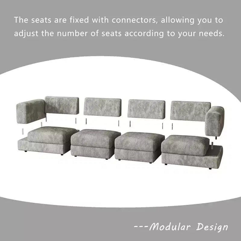ATJafurn Modern Corduroy Sofa, Modular Sectional Upholstered Couch with Soft Pillows Backrest and Deep Seat for Living Room