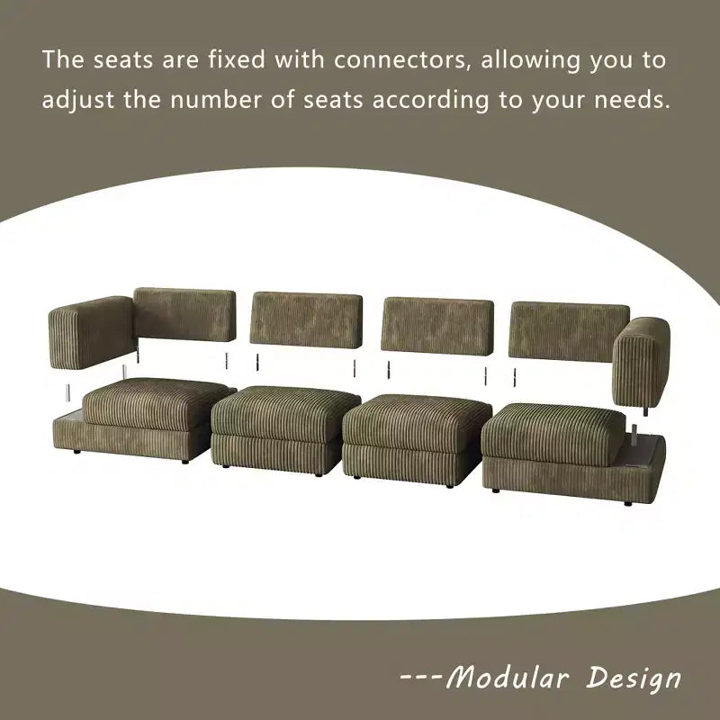 ATJafurn Modern Corduroy Sofa, Modular Sectional Upholstered Couch with Soft Pillows Backrest and Deep Seat for Living Room