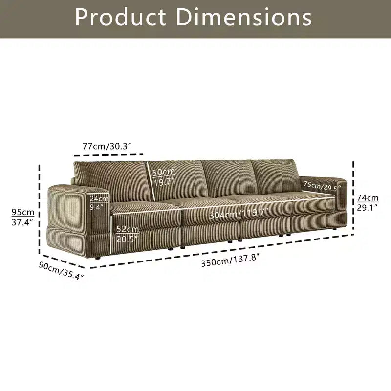 ATJafurn Modern Corduroy Sofa, Modular Sectional Upholstered Couch with Soft Pillows Backrest and Deep Seat for Living Room
