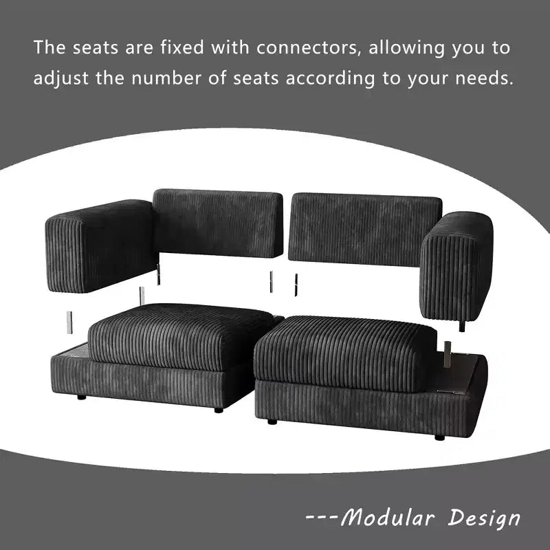 ATJafurn Modern Corduroy Sofa, Modular Sectional Upholstered Couch with Soft Pillows Backrest and Deep Seat for Living Room