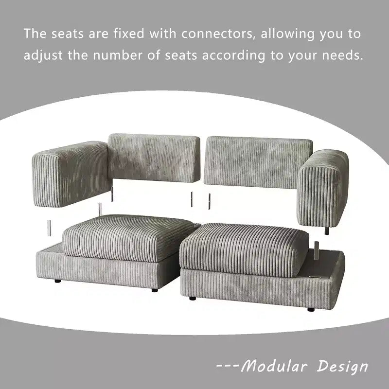 ATJafurn Modern Corduroy Sofa, Modular Sectional Upholstered Couch with Soft Pillows Backrest and Deep Seat for Living Room