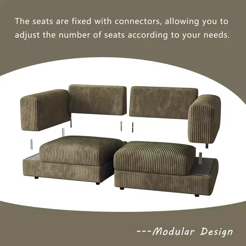 ATJafurn Modern Corduroy Sofa, Modular Sectional Upholstered Couch with Soft Pillows Backrest and Deep Seat for Living Room