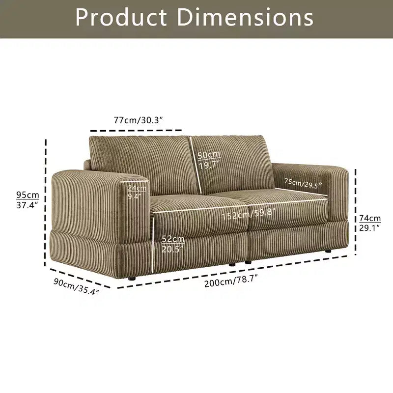 ATJafurn Modern Corduroy Sofa, Modular Sectional Upholstered Couch with Soft Pillows Backrest and Deep Seat for Living Room