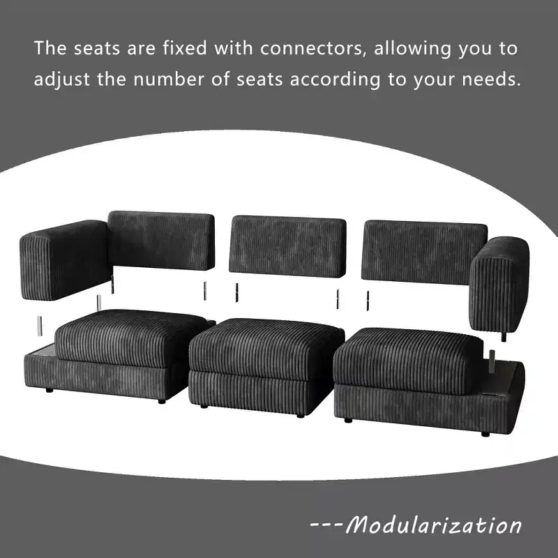 ATJafurn Modern Corduroy Sofa, Modular Sectional Upholstered Couch with Soft Pillows Backrest and Deep Seat for Living Room
