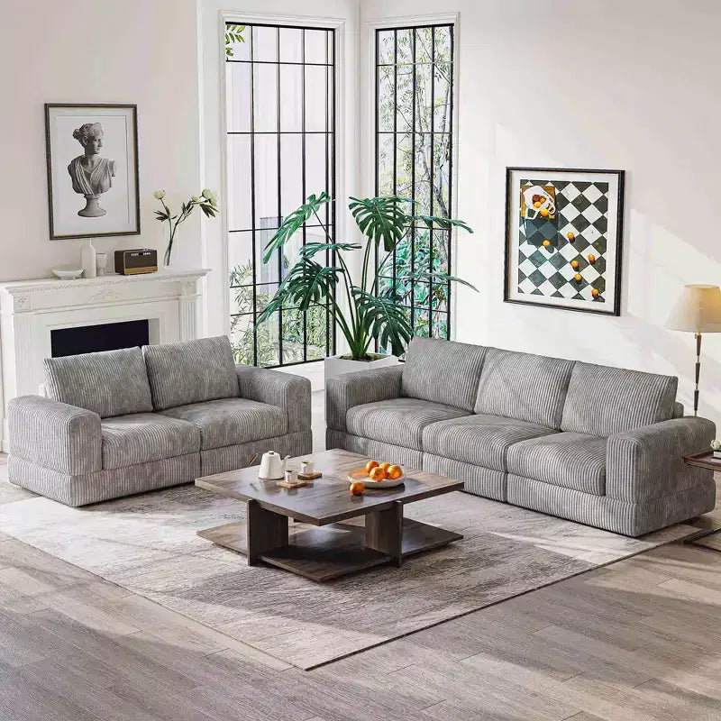 Canapé moderne en velours côtelé ATJafurn, canapé sectionnel modulable rembourré avec dossier à coussins moelleux et assise profonde pour le salon