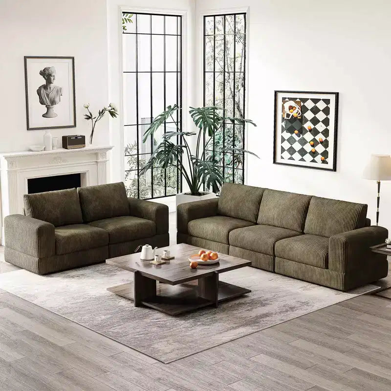 Canapé moderne en velours côtelé ATJafurn, canapé sectionnel modulable rembourré avec dossier à coussins moelleux et assise profonde pour le salon