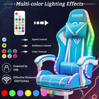 Fauteuil de Gamer Ergonomique de Bureau Hoffree Comfort Massage avec Repose-pieds et Lumière RGB