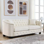 Canapé Chesterfield moderne en velours de 195 cm, canapé 3 places, dossiers capitonnés avec accoudoirs cloutés et 2 coussins pour salon