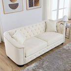 Canapé Chesterfield moderne en velours de 195 cm, canapé 3 places, dossiers capitonnés avec accoudoirs cloutés et 2 coussins pour salon