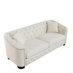 Canapé Chesterfield moderne en velours de 195 cm, canapé 3 places, dossiers capitonnés avec accoudoirs cloutés et 2 coussins pour salon
