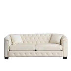 Canapé Chesterfield moderne en velours de 195 cm, canapé 3 places, dossiers capitonnés avec accoudoirs cloutés et 2 coussins pour salon