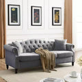 79 Chesterfield Sofa Grey Velvet for Living Room, 3 Seater Sofa Tufted Couch with Rolled Arms and Nailhead for Living Room