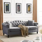 79 Chesterfield Sofa Grey Velvet for Living Room, 3 Seater Sofa Tufted Couch with Rolled Arms and Nailhead for Living Room