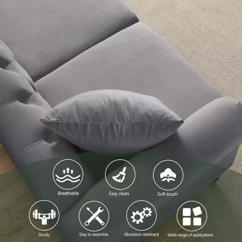 Canapé 3 places Chesterfield en velours gris pour salon, canapé capitonné avec accoudoirs roulés et clous décoratifs pour salon