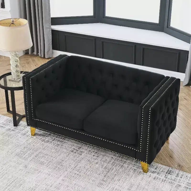 Velvet Sofa for Living Room,Buttons Tufted Square Arm Couch, Modern Couch Upholstered Button and Metal Legs, Sofa Couch for Bedroom