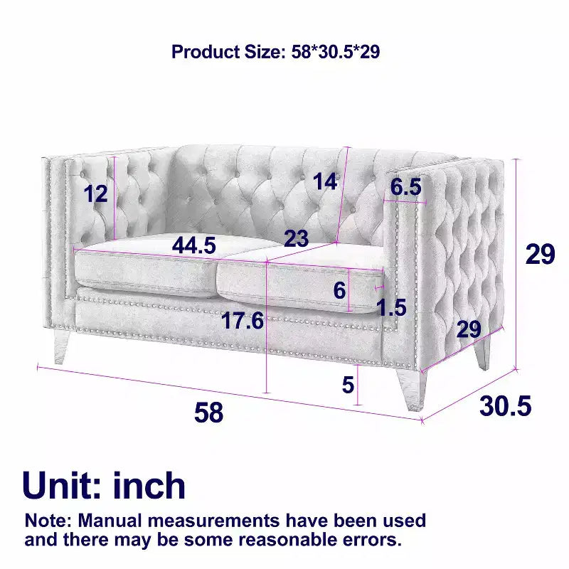 Velvet Sofa for Living Room,Buttons Tufted Square Arm Couch, Modern Couch Upholstered Button and Metal Legs, Sofa Couch for Bedroom