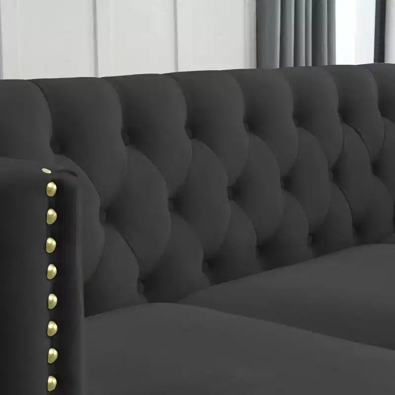 Velvet Sofa for Living Room,Buttons Tufted Square Arm Couch, Modern Couch Upholstered Button and Metal Legs, Sofa Couch for Bedroom