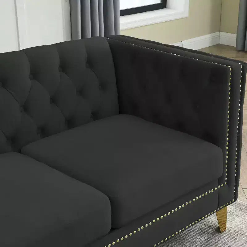Velvet Sofa for Living Room,Buttons Tufted Square Arm Couch, Modern Couch Upholstered Button and Metal Legs, Sofa Couch for Bedroom