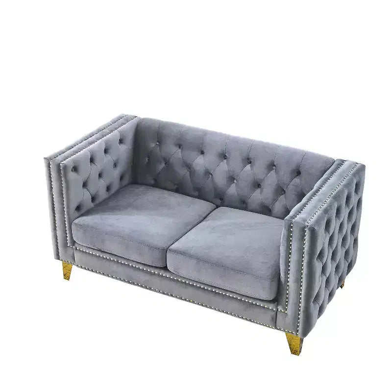 Velvet Sofa for Living Room,Buttons Tufted Square Arm Couch, Modern Couch Upholstered Button and Metal Legs, Sofa Couch for Bedroom