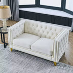 Velvet Sofa for Living Room,Buttons Tufted Square Arm Couch, Modern Couch Upholstered Button and Metal Legs, Sofa Couch for Bedroom