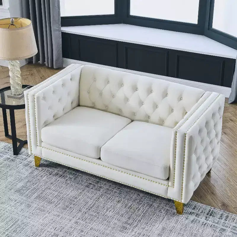 Velvet Sofa for Living Room,Buttons Tufted Square Arm Couch, Modern Couch Upholstered Button and Metal Legs, Sofa Couch for Bedroom