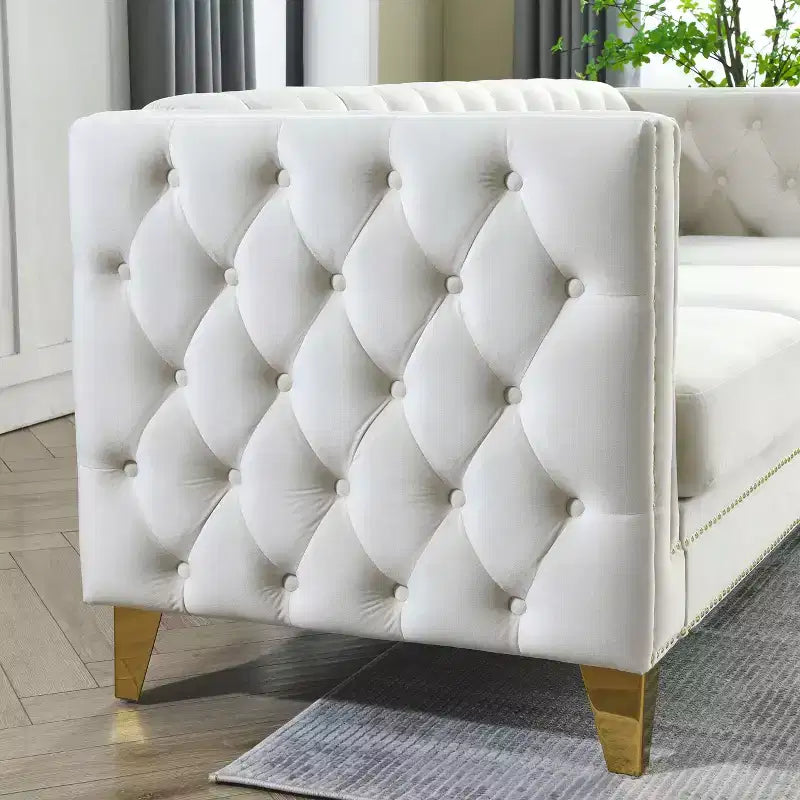 Velvet Sofa for Living Room,Buttons Tufted Square Arm Couch, Modern Couch Upholstered Button and Metal Legs, Sofa Couch for Bedroom
