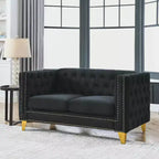 Velvet Sofa for Living Room,Buttons Tufted Square Arm Couch, Modern Couch Upholstered Button and Metal Legs, Sofa Couch for Bedroom