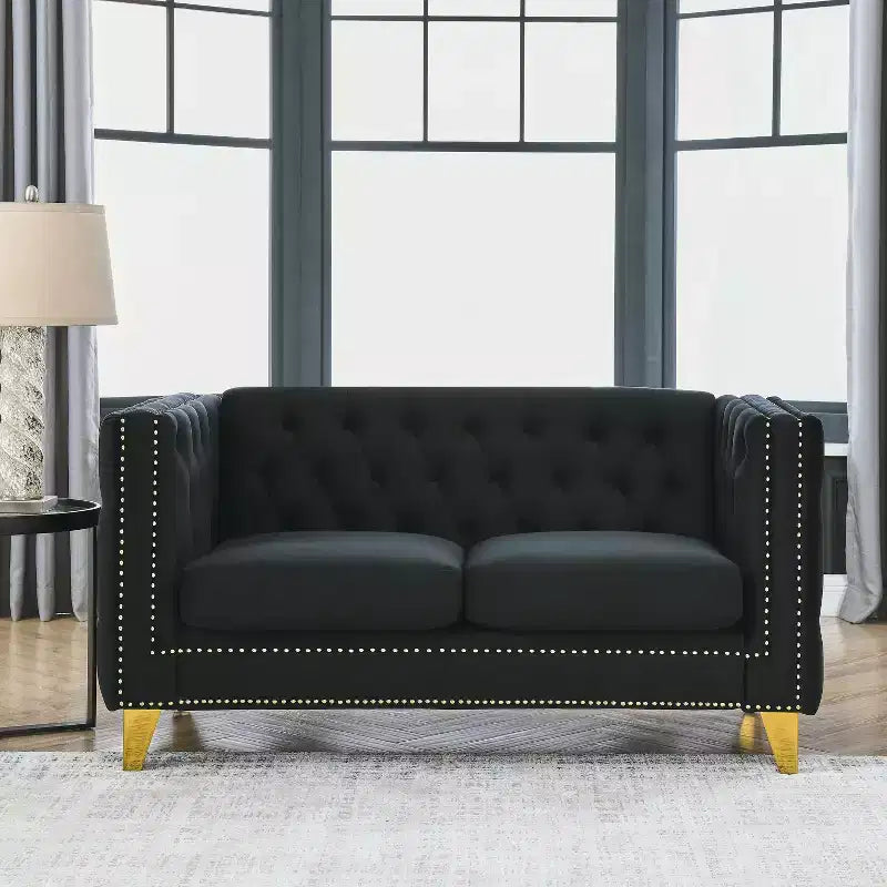 Velvet Sofa for Living Room,Buttons Tufted Square Arm Couch, Modern Couch Upholstered Button and Metal Legs, Sofa Couch for Bedroom