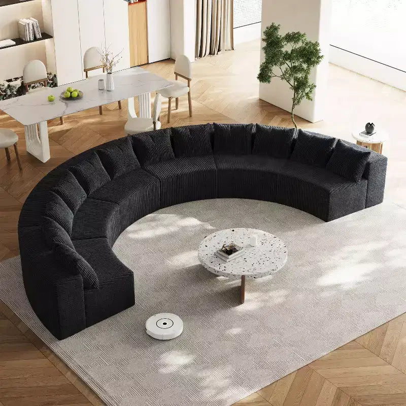Corduroy curved sectional Foam sofa with 12 pillows,Curved Symmetrical Modular Semi Circular Sofa (six modules)