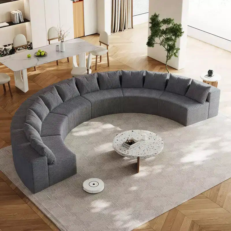 Corduroy curved sectional Foam sofa with 12 pillows,Curved Symmetrical Modular Semi Circular Sofa (six modules)