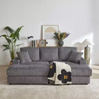 Canapé 3 places en velours côtelé de 213 cm avec 3 coussins de dossier, 2 coussins décoratifs, 2 poufs, 2 espaces de rangement et porte-gobelets