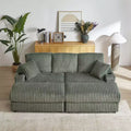 Canapé 3 places en velours côtelé de 213 cm avec 3 coussins de dossier, 2 coussins décoratifs, 2 poufs, 2 espaces de rangement et porte-gobelets
