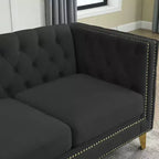 Button-Tufted Velvet Sofa with Square Arms and Metal Legs - Modern Upholstered Couch for Living Room or Bedroom