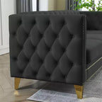 Button-Tufted Velvet Sofa with Square Arms and Metal Legs - Modern Upholstered Couch for Living Room or Bedroom